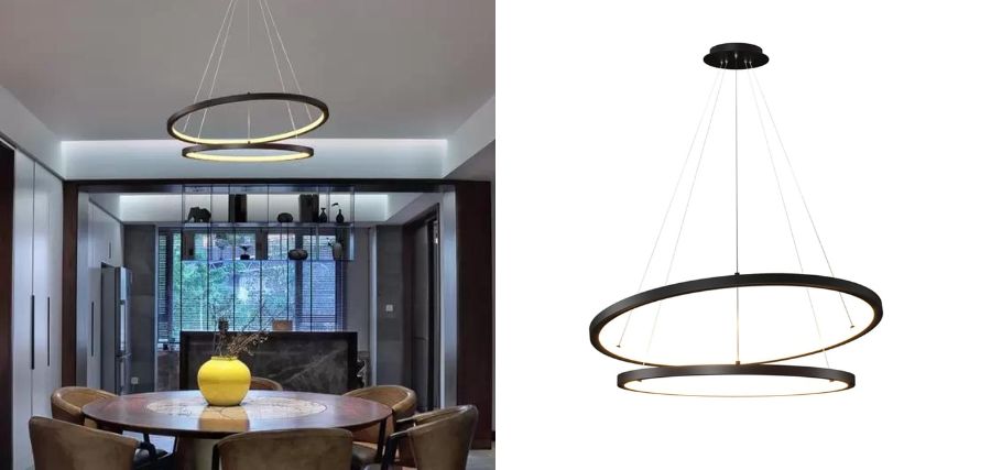 Lustre Pendente Orluce Tabat OR1749 com 2 Aros 50/40cm Preto Led Bivolt