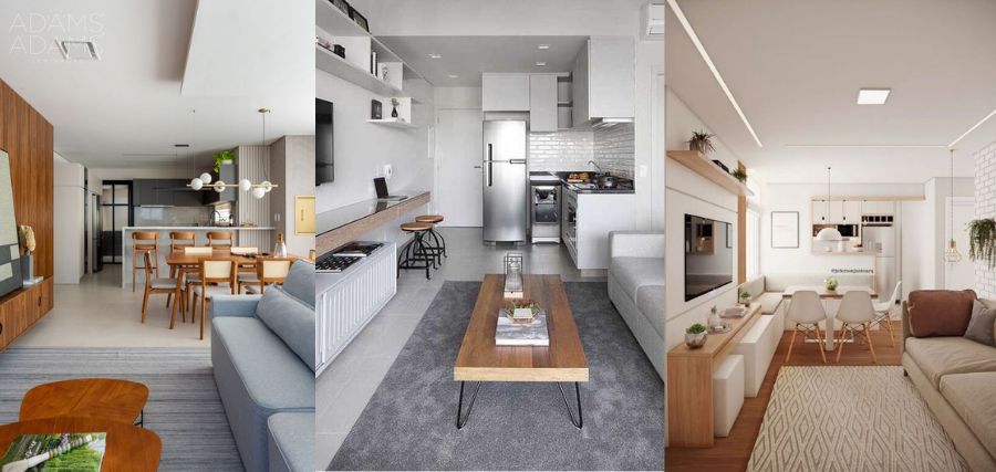 Inspirações de espaços bem setorizados entre a sala e a cozinha