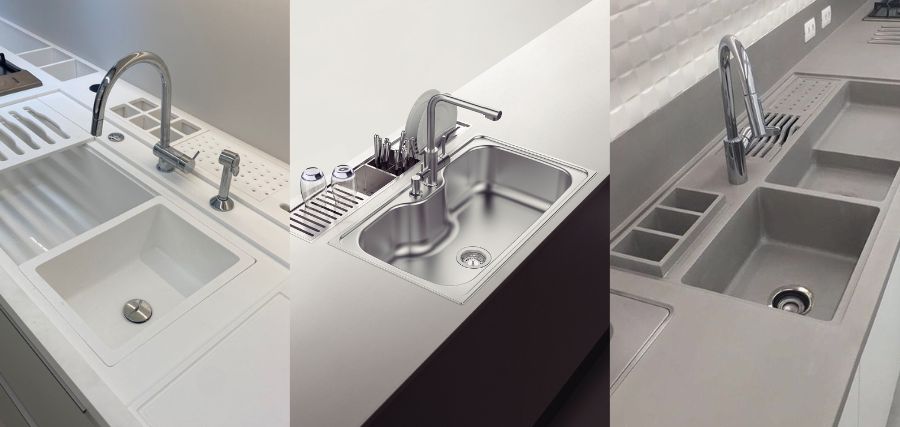 Ideias de bancadas de cozinha com materiais como o Corian e o aço inox